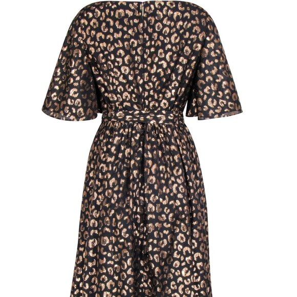 Kate Spade - Black & Rose Gold Leopard Print Midi Dress Sz 6 - Picture 7 of 16